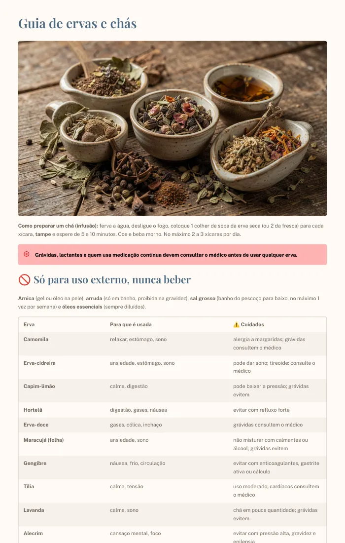 Página do guia: Guia de ervas e chás